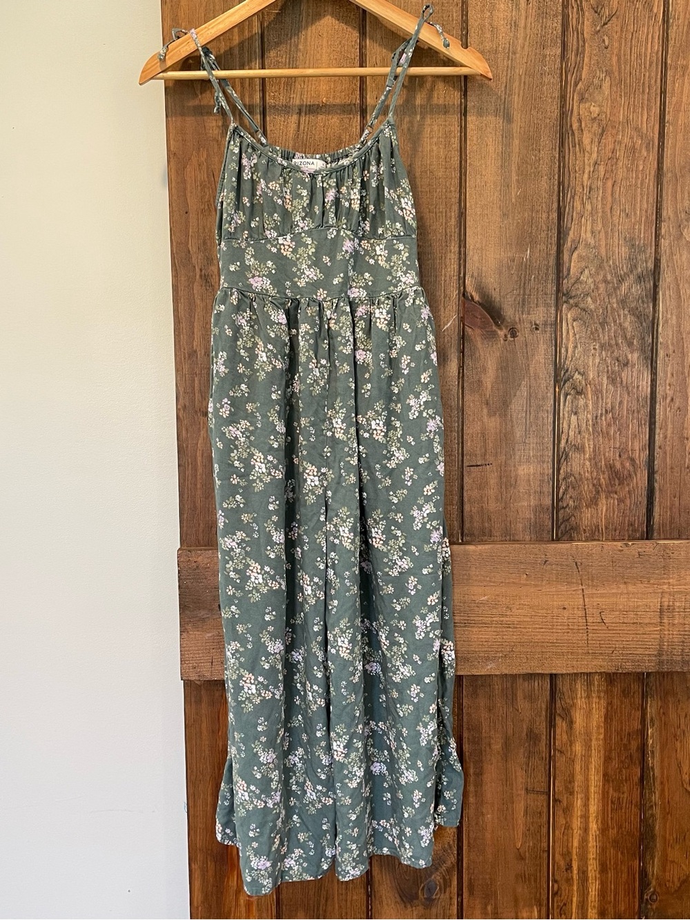 Arizona Green Floral Empire Waist Wide Leg Cami Jumpsuit Romper Small - Picture 1 of 10